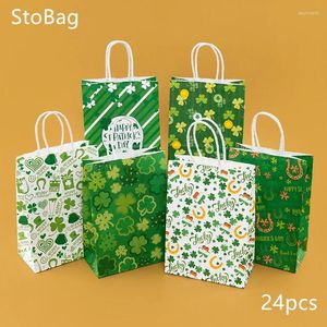 Regalos envolvente stobag verde kraft paquete bolsas bolsas para el día de la fiesta del día regalos de la bocadillos de la bocadillo de dulces suministros de decoración de compras al por mayor