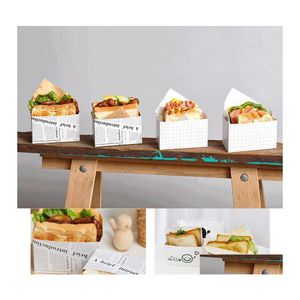 Emballage Cadeau Rayures / Anglais Spaper Sandwich Toast Emballage Boîte Burger Sac En Papier Kraft Cuisson Déjeuner Fête De Noël Drop Delivery Accueil Dhta4