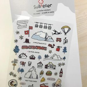 Cadeau Wrap Suatelier Journal Autocollants Promenade dans les montagnes enneigées suisses DIY Scrapbooking Matériel Fournitures d'artisanat Loisirs Papeterie