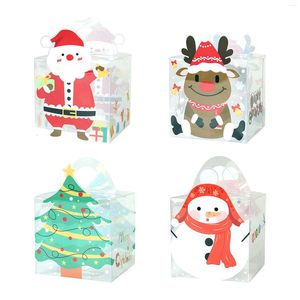 Envoltura de regalo transparente PVC Box Santa Claus XMA Tree Christmas Apple Candy Bag 2024 Año Decoración de empaquetados para niños