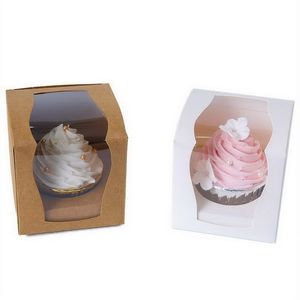 Papel de regalo Vintage Paper Cake Cupcake Box Caja de panadería con papel de ventana con cuerda Cumpleaños Favor de la boda Regalo Mini caja de embalaje
