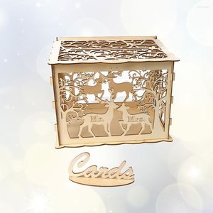 Envoltura de regalo Caja de boda Caja de soporte de madera Dinero Hueco Ciervo de madera Diy Aniversario Contenedor Cerradura Cajas rústicas Recepción