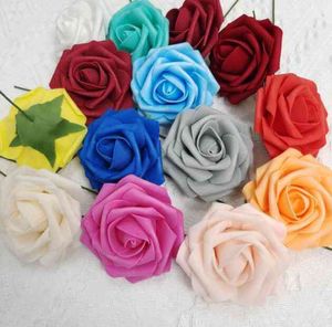 Regalos para mujeres Flores de color verde esmeralda Rosa artificial 8 cm 100 PCS Flores de color verde cazador para el ramo de la novia Decoración de la recepción de la boda Y211229