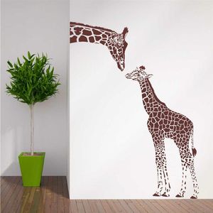 Autocollant mural girafe et bébé girafe, décoration de maison, salon, tatouage mural en vinyle amovible, papier peint à thème Animal, LA979 2282E