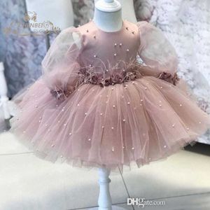 Girl Dress Baby Kids Clothes Birthday Wedding Mesh Chiffon Skirt Long Sleeve Fluffy Girls Beaded Party Dress For Spring And Autumn