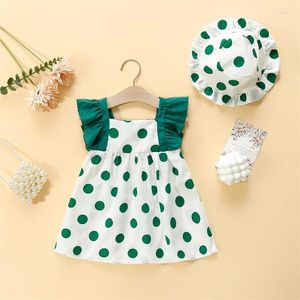 Robes de fille (0-3 ans) Été bébé polka à pois petite manche volante robe princesse mignonne plage avec chapeau