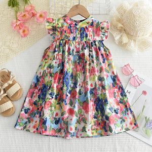 Robes de fille 2-8 ans Summer Girls Dress Full Print Flower Painting Style Princess For Children Birthday cadeau