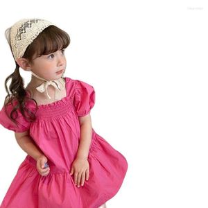 Vestidos de niña 2023 faldas de moda para chicas cuello cuadrado verano estilo coreano occidental Color sólido manga abombada