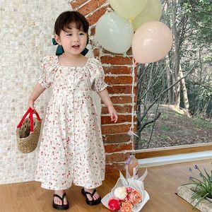 Vestidos de niña 2023, ropa de verano para niñas, vestido largo coreano, manga abombada de un solo pecho, fiesta de princesa de lino, venta al por mayor