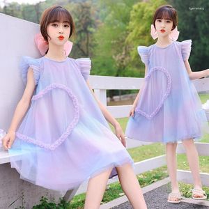 Fille Robes 2023 Adolescente Enfants Vêtements Filles Lumière D'été Violet Mignon Robe Chinois En Mousseline De Soie Rétro Floral Princesse De Mariage 8 10 12 Année