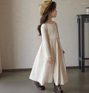 Vestidos de niña 2024 estilo coreano niños niñas otoño Beige gris Simple Casual Patchwork princesa elegante manga larga