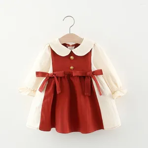 Robes d'automne pour filles, robe de princesse coréenne avec nœud à la taille, col de poupée, vêtements pour enfants, vente en gros, 2023