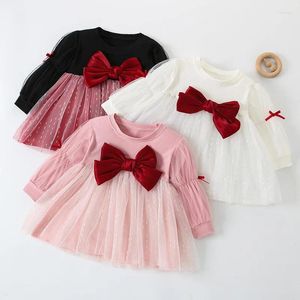 Vestidos de niña Autumn Spring Spring Baby Mesh Bow Manga larga ropa para niños Lace Princess Dress Kids 0 a 3 años