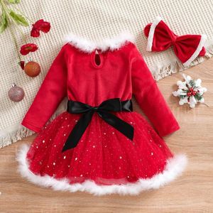 Robes de fille pour bébé de 9 à 4 ans, robe rouge de joyeux noël, en Tulle, avec lettres Tutu, Costumes de fête de noël