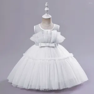 Robes Tutu de princesse pour petites filles, sans manches, bouffantes et plissées, rose et blanc, vêtements de fête d'anniversaire pour tout-petits, 1-6T