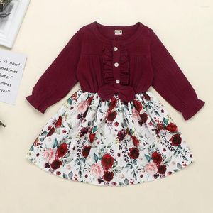 Robes de fille Vente décontractée pour enfants pour bébé bébé filles à imprimé floral à volants de robe robe robes tenues tenue à manches longues