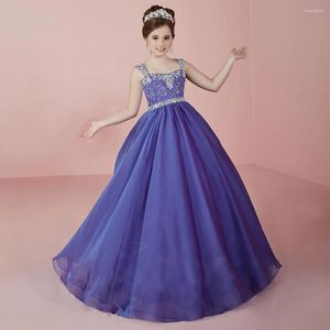 Robes de fille charmantes violet cristal perles Pageant à lacets dos ouvert large plissé robes de bal pour fête d'anniversaire 2-12 ans