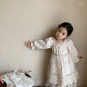 Vestidos de niña, vestido de princesa para niñas, flores florales, vestidos Retro Vintage para niños, bata francesa para bautizo y bautismo