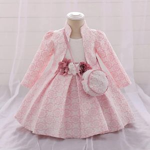 Robes de fille enfants robe de bal manches cape rose costume cérémonie mariage robe de bal courte enfants 1 er anniversaire robes de princesse avec veste 2024