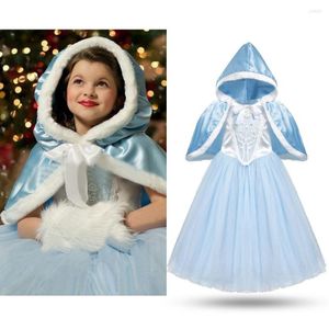 Robes de fille Costume de Noël pour les filles Cendrillon Princess Dress Up Costumes avec cape à capuche Kids Floral Party Birthday Cosplay Fantasy