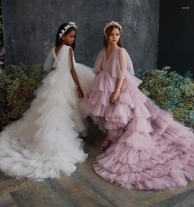 Robes de fille à venir robe de fleur fête de mariage avec longue queue gonflée tulle première communion pour enfants concours de robe taille 1-14y