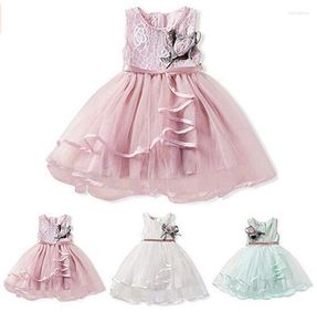 Vestidos de niña Linda princesa niños bebé rosa flor vestido sin mangas cinta cinturón desfile encaje malla tutú verde rosa blanco 6M-5Y