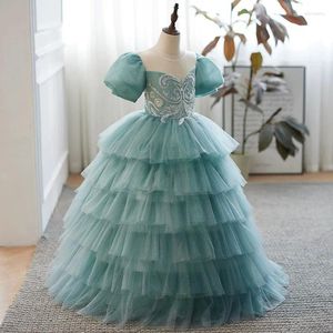 Robes de fille élégante robe de bal bébé fleur paillettes à plusieurs niveaux Tulle enfants bal anniversaire spectacle robes de fête