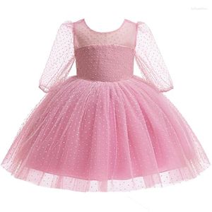 Robes de fille affluée sur les pois bébé filles robes d'été Mesh Fashion Bow Little Princess Christmas d'anniversaire cadeau 1 à 6 ans Vêtements pour enfants