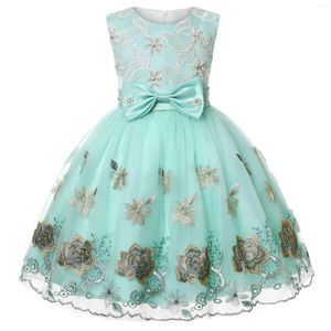 Fille robes broderie florale filles maille robe 2023 été femme bébé fête d'anniversaire vert fée gonflé princesse 3-10T