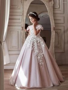 Robes de fille robe à fleurs rose couches moelleux Tulle blanc à pois longues manches courtes mignon mariage enfants Communion