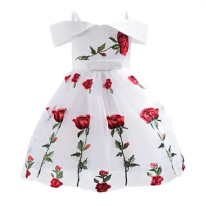 Robe de mariée à fleurs pour filles, avec nœud Rose, blanc, noir, courte, soirée, cérémonie, princesse d'été, 2024