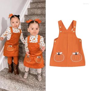 Robes de fille FOCUSNORM 0-4Y Halloween bébé filles belle robe citrouille broderie impression sans manches poche droite jarretelle robe d'été