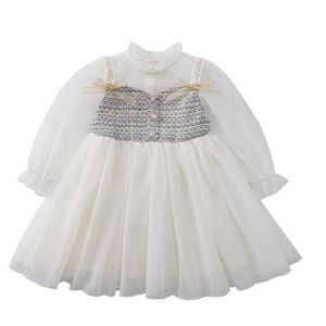 Robes de fille manches longues fête élégante robe de princesse enfants bébé Grenadine jupe mode enfants vêtements