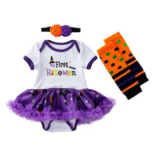 Robes de fille Vêtements de bébé d'Halloween pour fille pour tout-petits enfants Barboteuse Coton Carnaval Citrouille Combinaison Tutu Robe Costume Avec Leggings