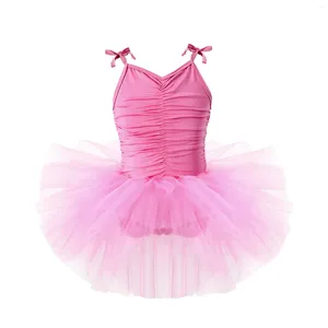 Robe Tutu de Ballet pour filles, justaucorps de danse rose pour enfants, body à nœud papillon, jupes multicouches en Tulle pour gymnastique