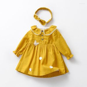 Vestidos de niña Ropa de niñas Niños para fiesta Vestido de boda Niños Princesa con diadema Amarillo 0-4Y