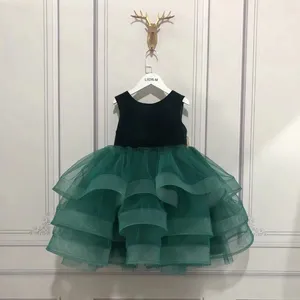 Robes De Fille filles vert foncé velours haut De gamme Robe maille noeud Tutu princesse Enfant Robe Enfant Fille bal robes De Verano