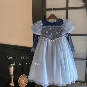 Robes de princesse lumineuses pour filles, jupe en Tulle bleue bouffante, Style palais d'anniversaire pour enfants, automne 2024