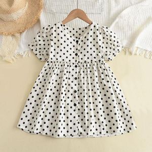 Fille robes filles été 2023 blanc à pois robe enfants vêtements manches bouffantes bouton Up décontracté enfants Costume mode