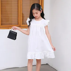 Robes d'été pour filles, tenue de princesse en coton et lin, Style coréen, manches à volants, pour enfants de 4 6 8 10 12 14 ans, 2024