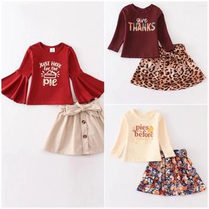 Robes de fille Girlymax Thanksgiving automne bébé filles robe jupe léopard florale donner merci tartes tarte volants ensemble au-dessus du genou vêtements pour enfants