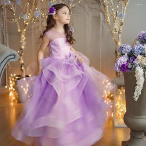 Vestidos de niña con purpurina lavanda flor niñas gorra mangas Scoop verano princesa boda cumpleaños vestido escalonado fiesta desfile vestido de graduación