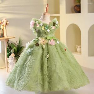 Robes de fille robe de fille fleur anniversaire princesse hôte des enfants piste Piano Performance costume été Grils vert soirée