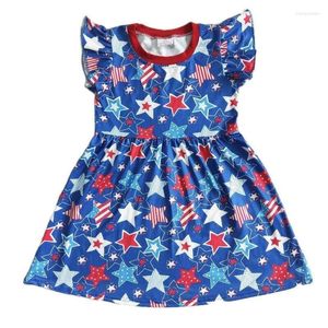 Robes de fille 4 juillet été enfants mode Twirl robe en gros réservoir bébé à manches courtes étoiles bleu vêtements enfants enfant en bas âge vêtements