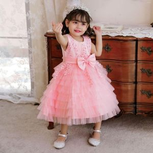 Vestidos de niña Rosa boda niños con perlas para niñas princesa fiesta desfile vestido Formal graduación niños vestidos apliques lentejuelas