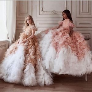 Fille robes Poshoot fleur cristal plumes première Communion robe de bal robe enfants fête Pageant couches Extra gonflé