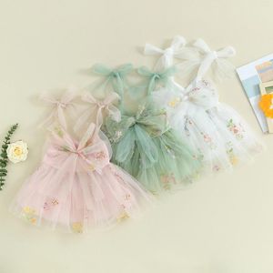 Robes de fille princesse bébé robe à broderie florale Belle manches sans manches bowknot tulle