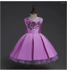 Vestidos de chicas Princess Party Dress Sequinas sin manga bordada de bordado Purple/Red Color