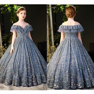 Robes de fille Puffy Tulle Flower Princess Dress Illusion Wedding Party