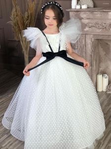 Fille Robes Puffy Tulle Fleur Manches Enfant Robe De Mariée Blanc Pur Pour Enfants Fête Pageant Robes De Bal